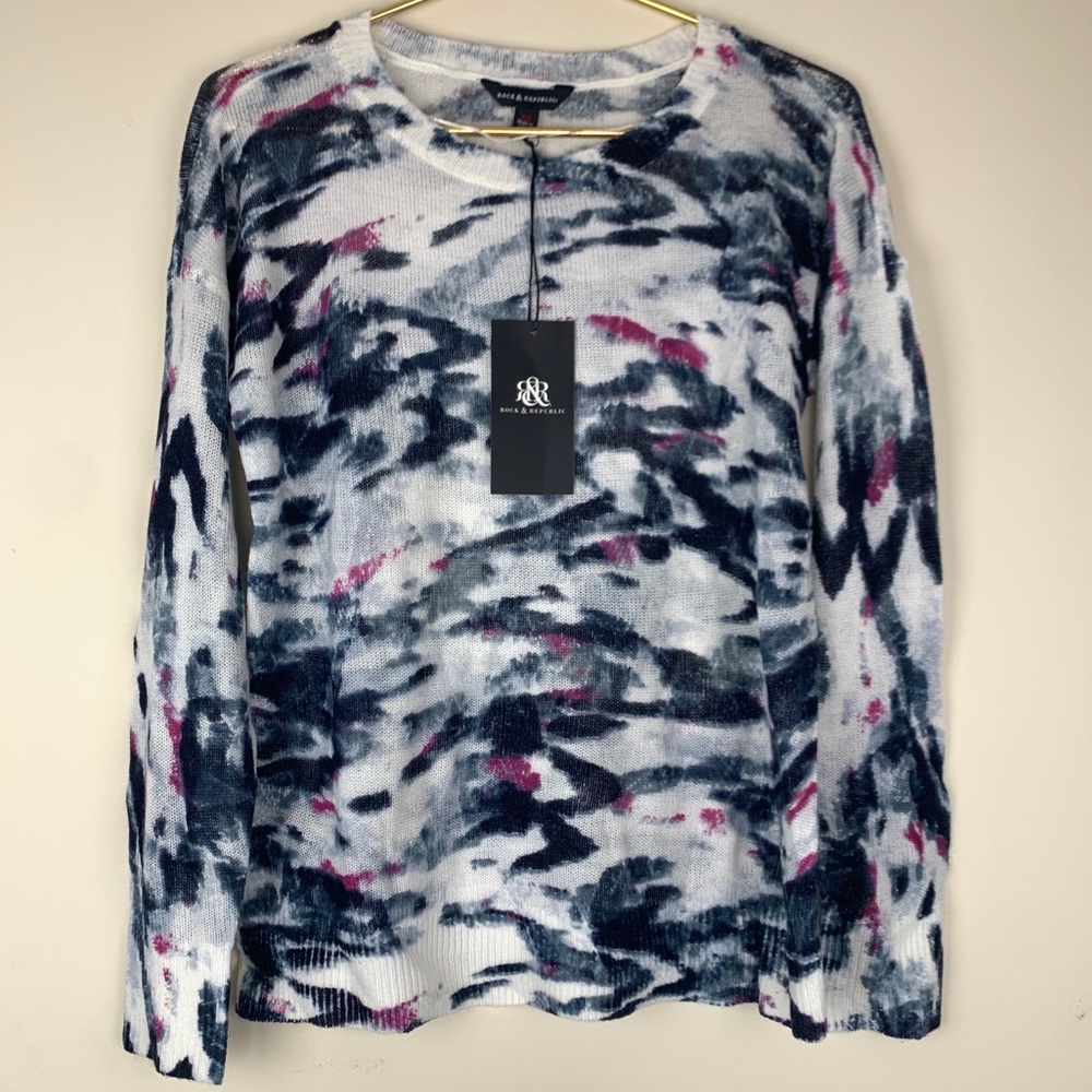 Rock & Republic Blue Pink Graphic Blouse